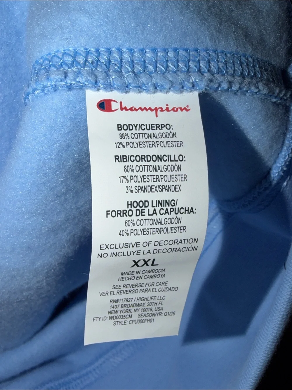 Champion men’s XXL Blue hoodie / NEW